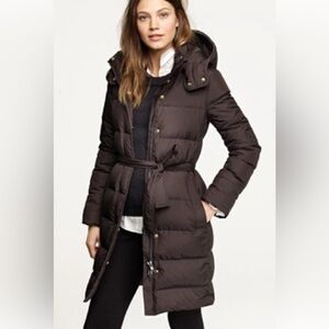 J. Crew Women's DOWN FILLED hips long hooded black Puffer wrap Coat